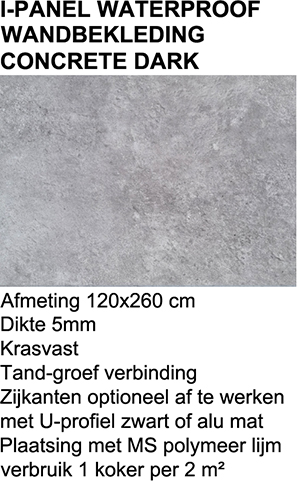 E50260B91A90XMS I-PANEL WANDBEKLEDINGPAN 120x260CM  CONCRETE DARK